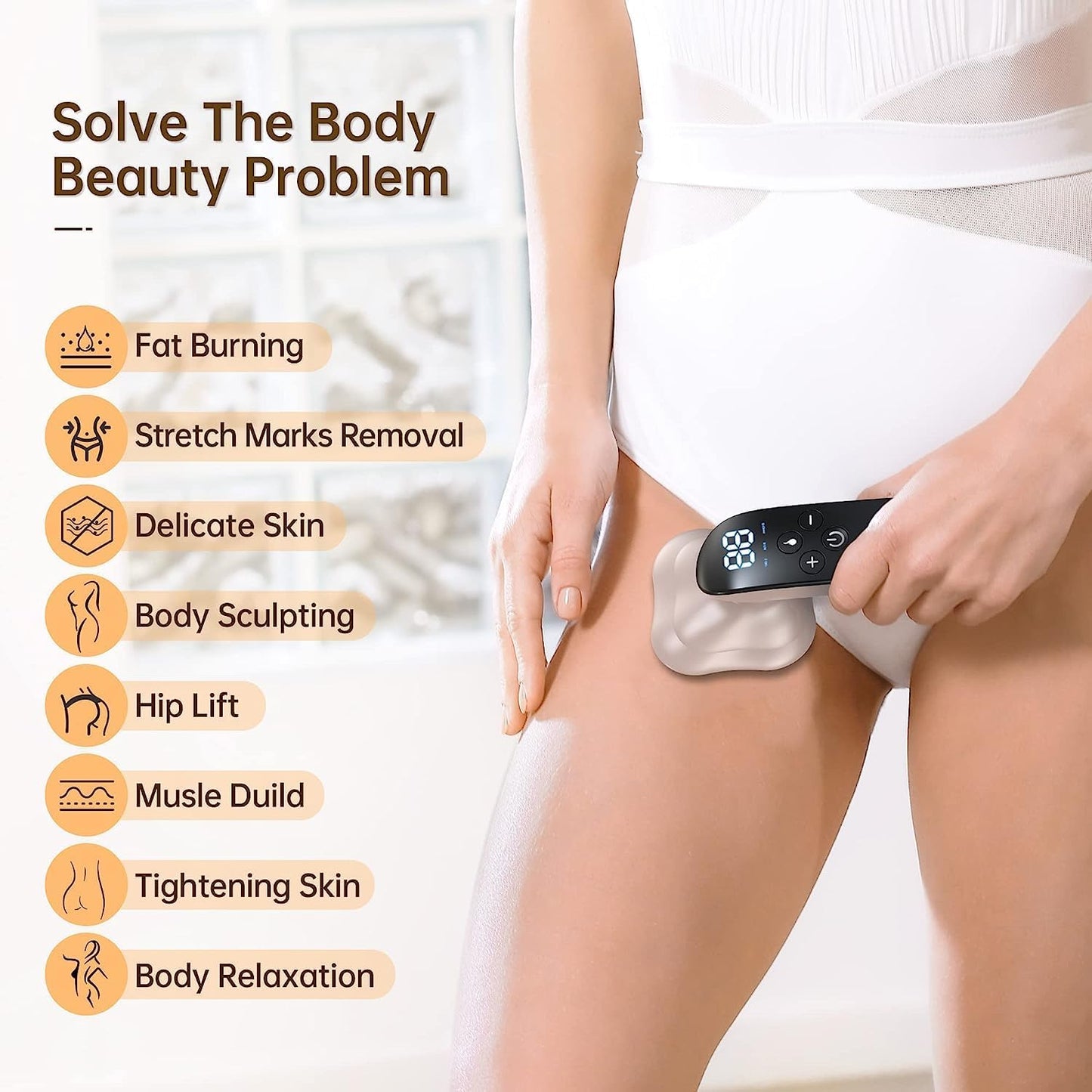CXGRISE Body Sculpting Machine, Upgraded Cellulite Massager, Wireless Electric Cellulite Remover for Belly, Waist, Butt, Arms, Legs (White)