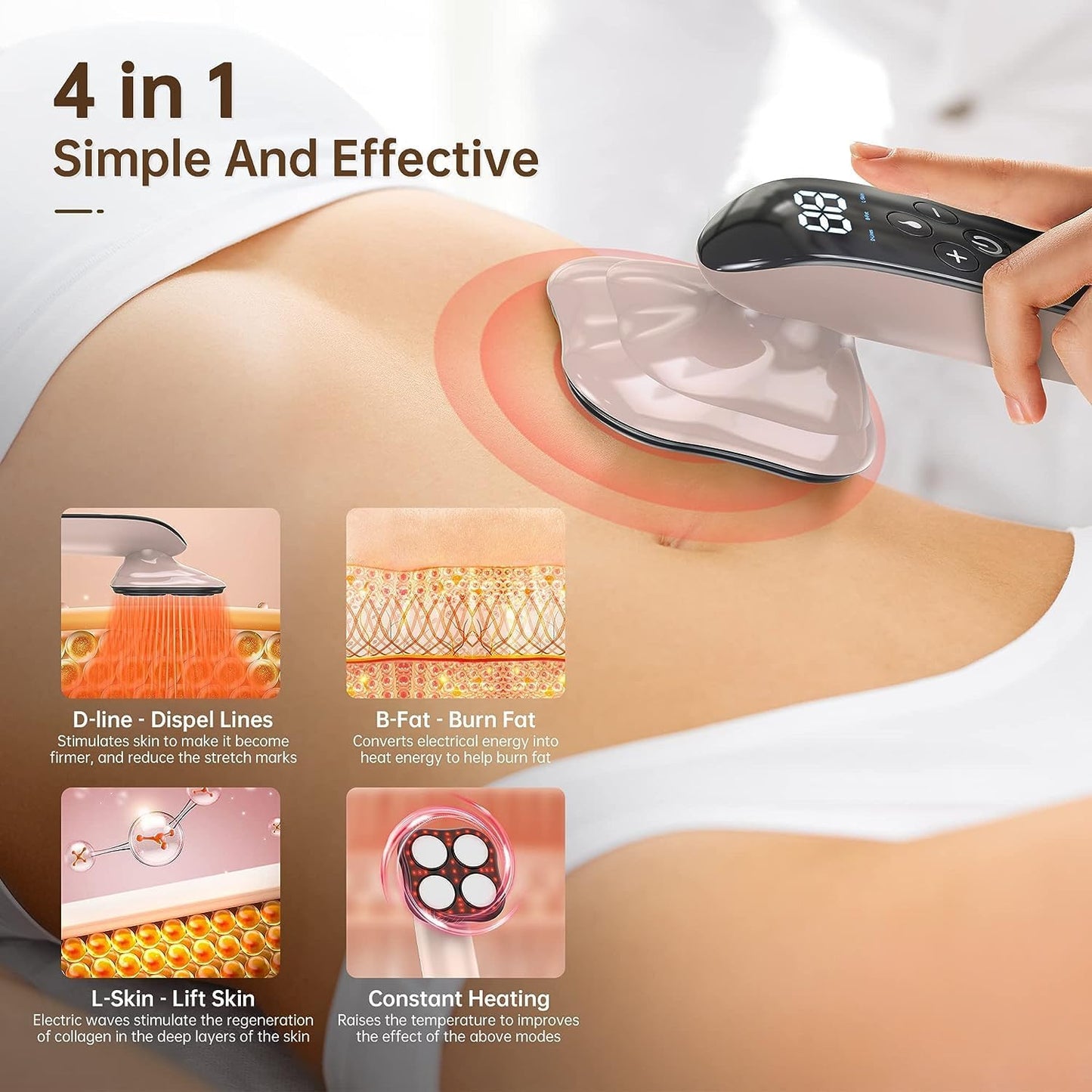 CXGRISE Body Sculpting Machine, Upgraded Cellulite Massager, Wireless Electric Cellulite Remover for Belly, Waist, Butt, Arms, Legs (White)